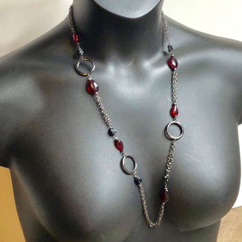 Lia Sophia red/black long statement necklace